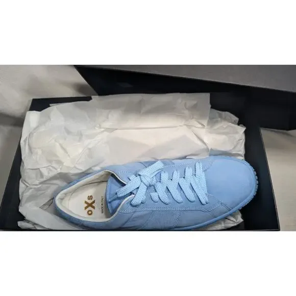 Oxs Italy Womens Woobie Blue Suede Leather Lace Up Sneaker Sz 8 Travel Preppy